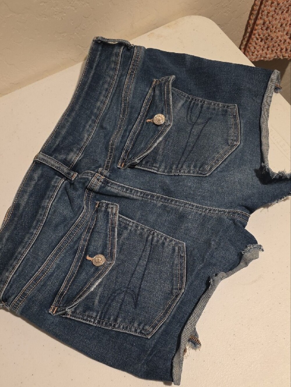American Eagle Outfitters Distressed Dark Blue Denim Jean Shorts - Picture 5 of 9